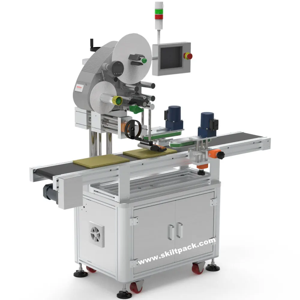SKILT Auto Sticker Clothes Flat Labeling Machine for Circular Jar on Top Body Labeler