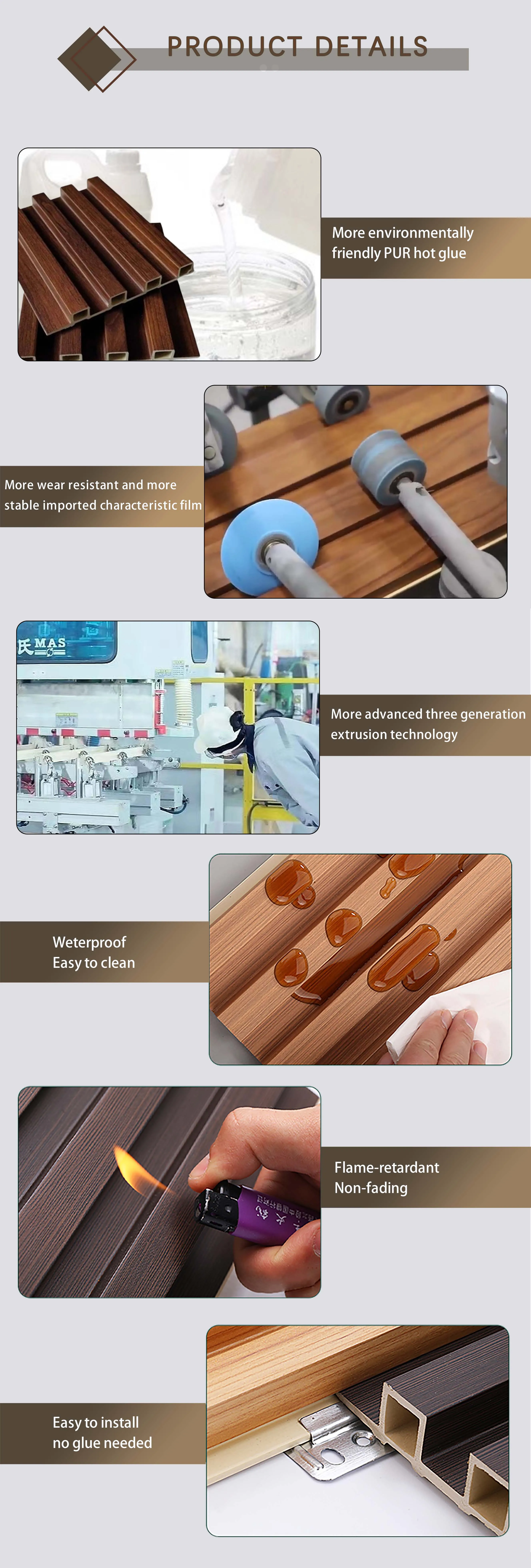 Maple Design Slatted Pvc Wall Panel Wood Plastic Composite Interior ...