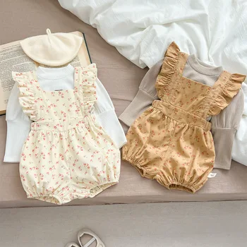 2024 Spring Girls Shorts Clothes Baby girls floral wrap pants suspenders jumpsuit out wear