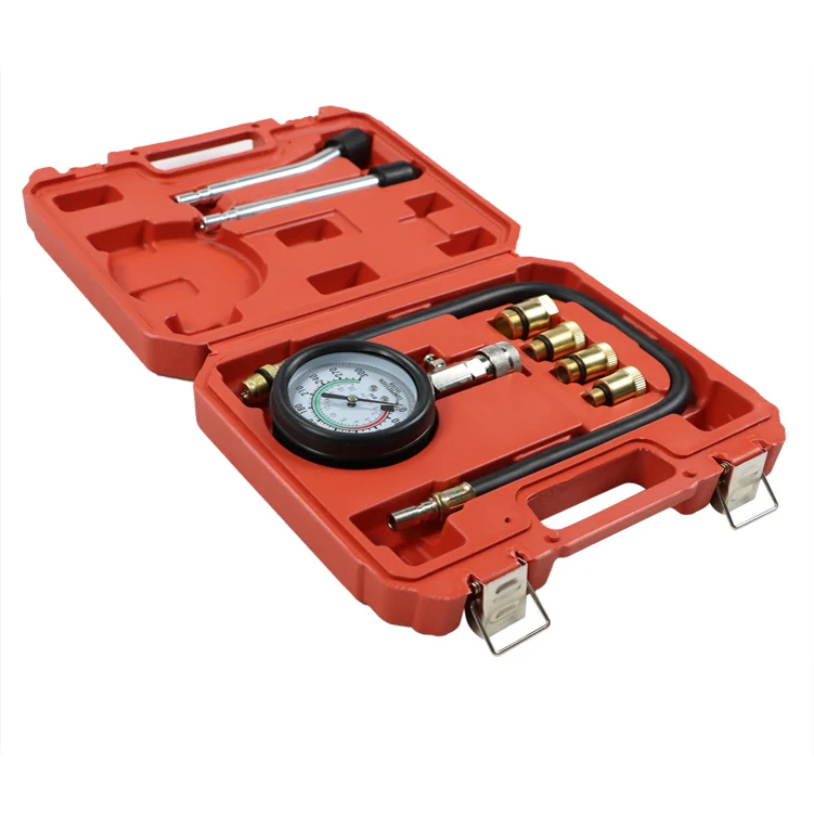 AUTOTOP 8pcs Petrol Engine Gas Compression Tester Tool Kit Cylinder Pressure Gauge for Vehicle Use