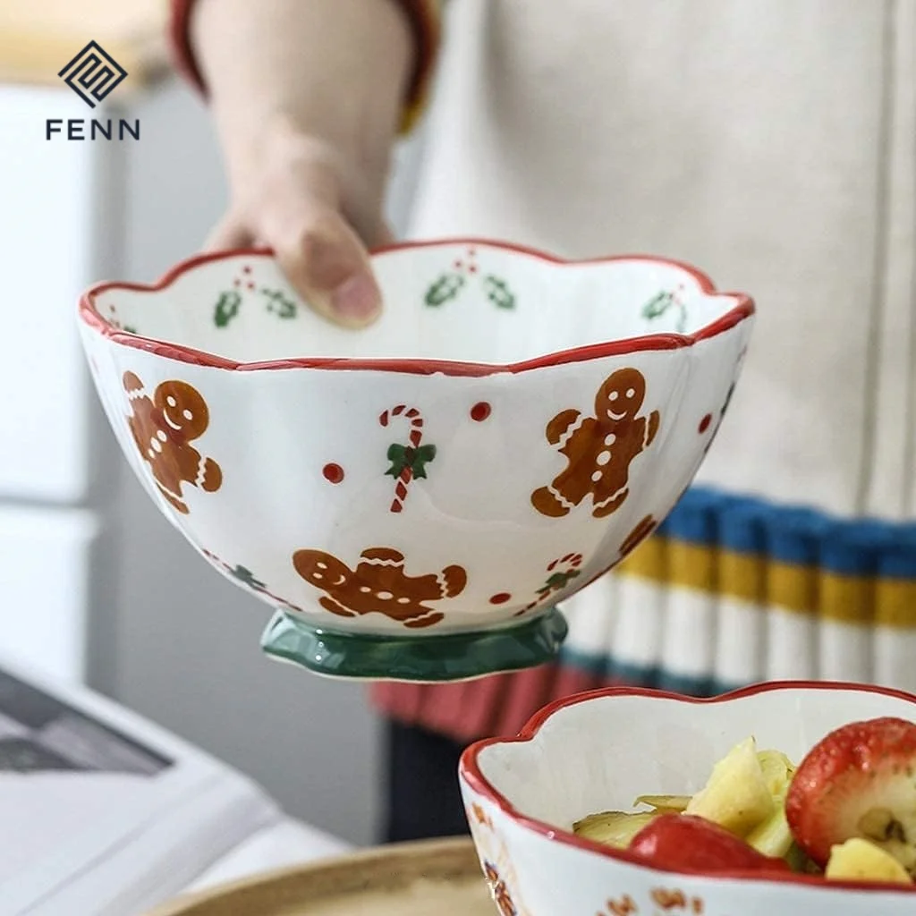 FENN Japanese style creative kawaii embossed flower design ceramic bowl 6 inch dinnerware set for restaurant ceramic salad bowl