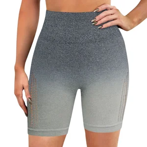 New Style Seamless Gradient Color Hollow Out High Waist Butt Lifting Yoga Exercise Women's Shorts