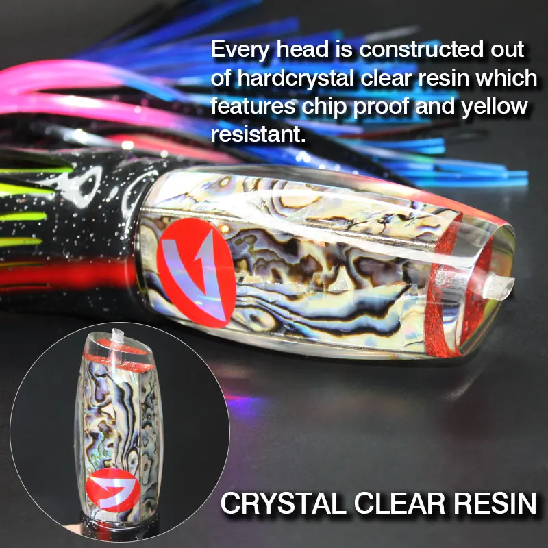 6 Colors 6.5''/200g Resin Head Octopus Soft Skirt Lure Deep Sea Boat Fishing Big Trolling Bait for Tuna Wahoo Fast Sinking