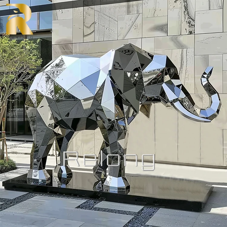 ステンレススチール製の大型エレファント彫刻 - 屋外用装飾品
