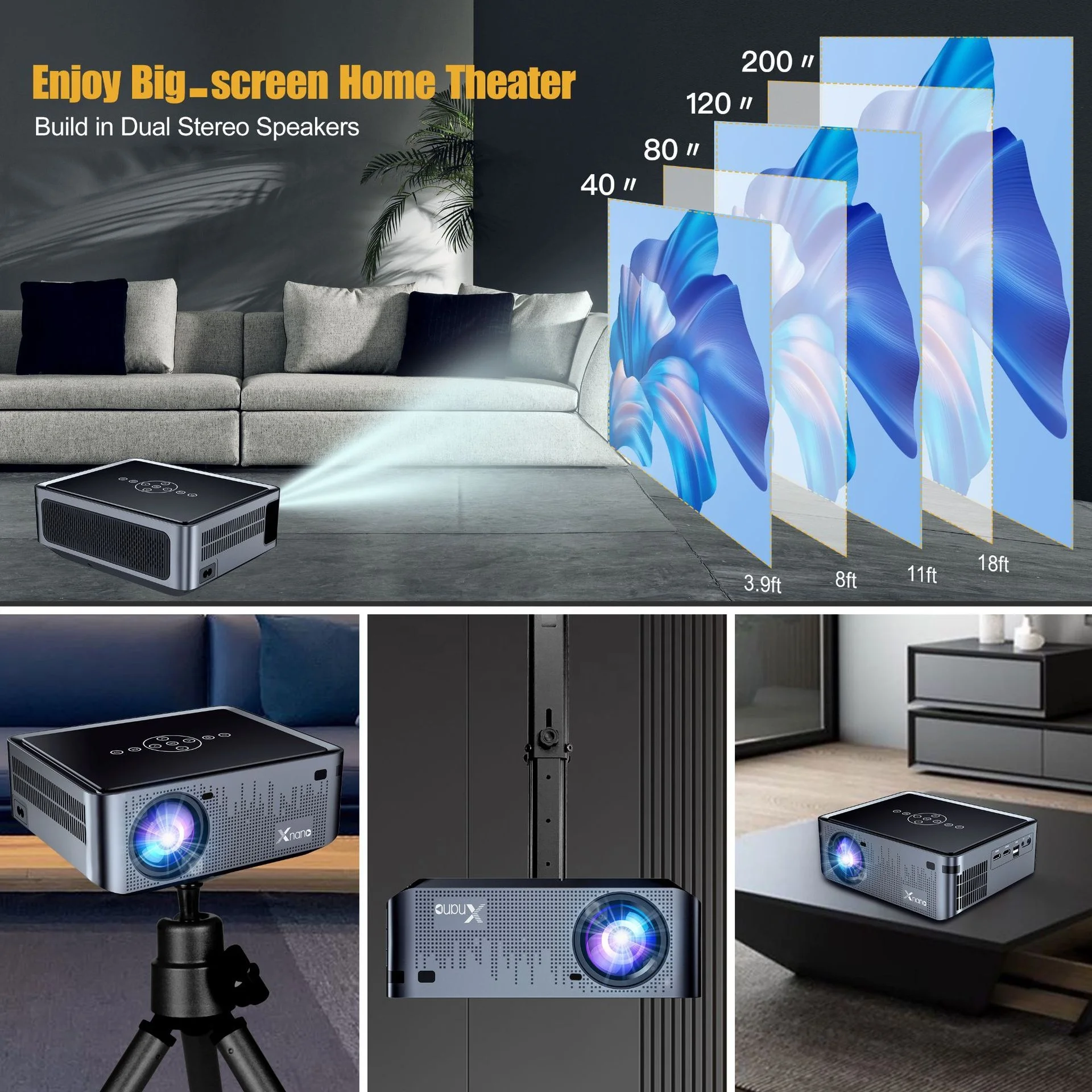 XNANO X1PRO Mini Home Theater Projector Smart Android 9 Quad Core with 5G WIFI LED 8K Video Full HD 1080P 4K Projectors