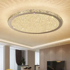 Modern Luxury LED Crystal Ceiling Lamp with Remote Control for Living Room Bedroom Hall IP65 Rated Simple Round Design