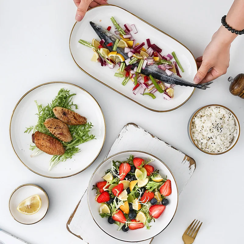 Готовая к отправке Посуда Миски тарелки столовая посуда Западный керамический набор посуды для