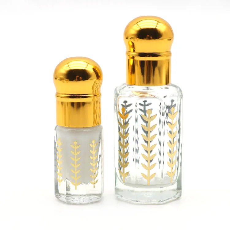3ml 6ml 12ml Arabic Empty Octagon Gold Screw Cap Bottles Glass Bottle Vial Perfume Attar Essential Oil Oud
