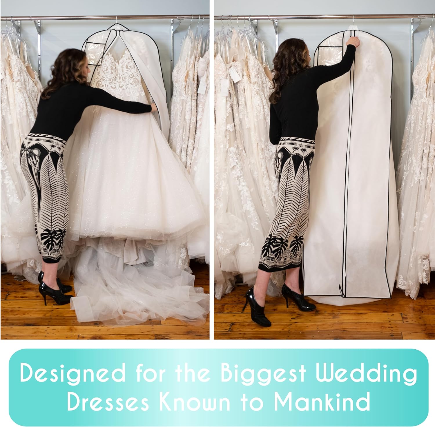 Foldable Tote Style Bridal Cover Bag for Extra Large Wedding Gowns Zipper  Closure Long Garment Cover Bag
