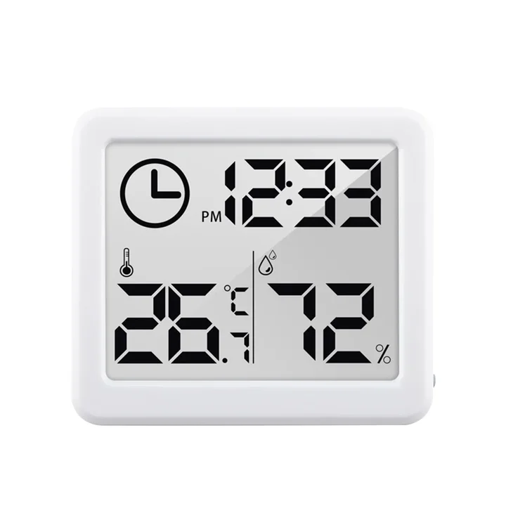 LOW MOQ White Mini Wall Clock Thermometer Max Min Temperature Hygrometer Sensor Indoor Thermometer with Mini LCD Display