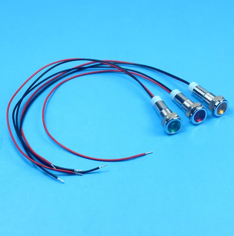 6mm Dot Led Illuminated Panel Indicator Lights Waterproof IP65 Flat Head Metal pilot Light Indicator with 150mm Long Cable