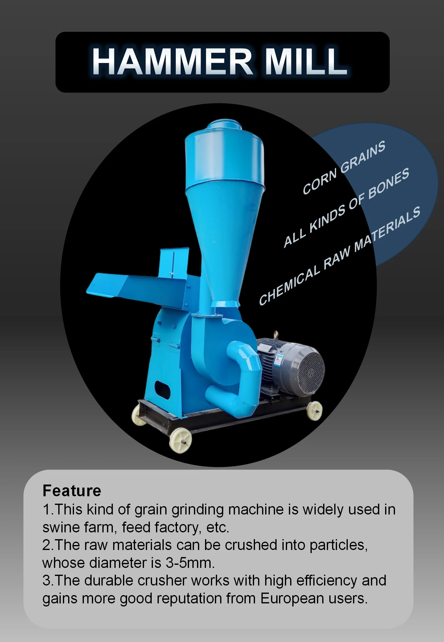 Multicavity Uniform Hammer Mill Cattle Feed Crusher 500kg/h Pig Farm