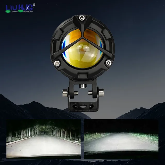 HJG 50w Spot Fog Pod Work Light Truck Car Vehicle Bumper White Yellow Dual Color Offroad Auxiliary Led Driving Light