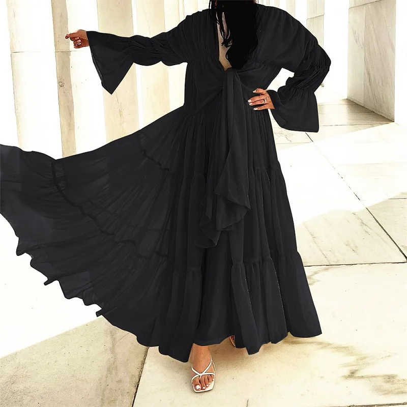 2023 Islamic Modern Rayon Umbrella Abaya Dubai Abaya Muslim Open Abaya