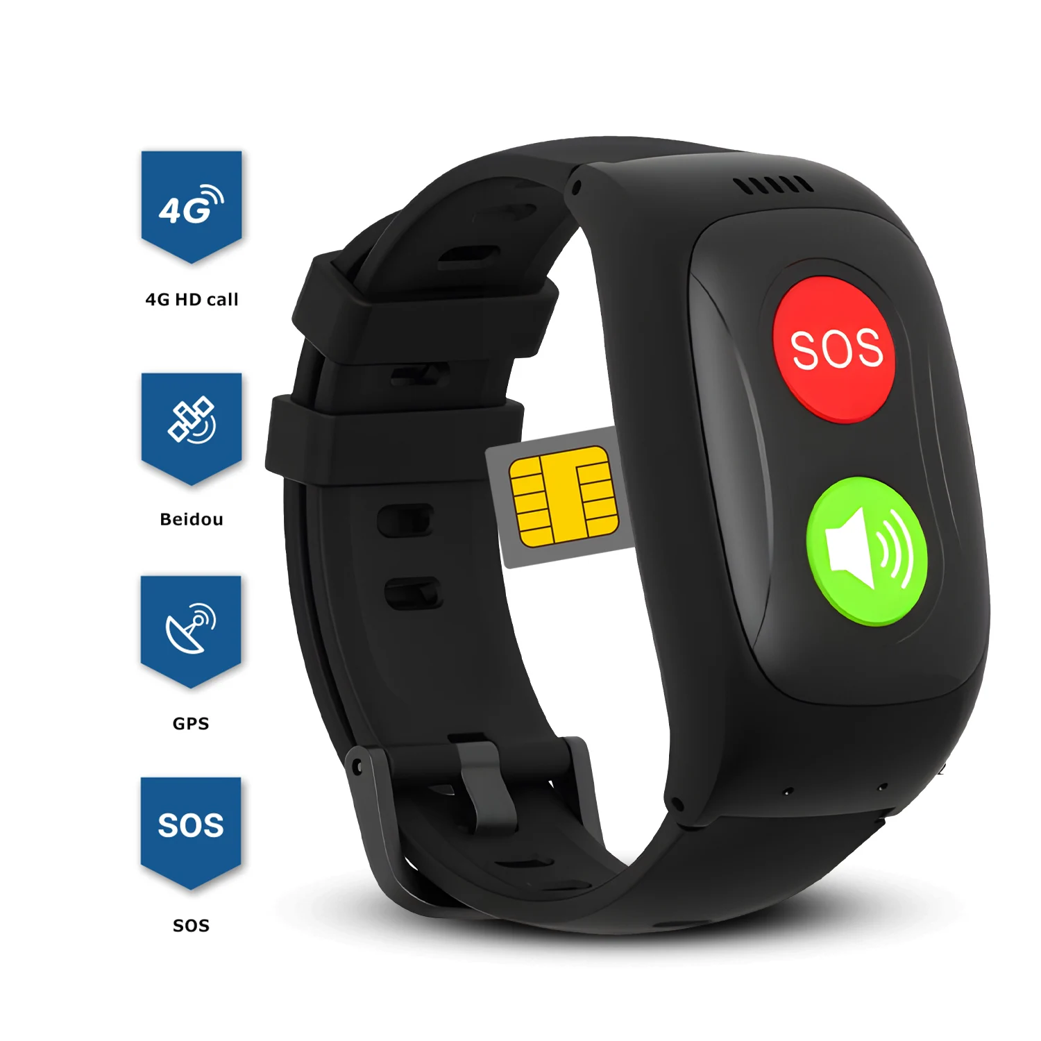 Emergency Call Fall Detection Watch For Seniors SOS GPS Smartwatch