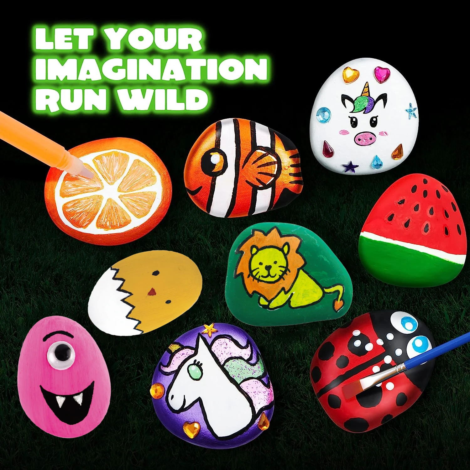 Glow In The Dark Rock Painting Kit Craft Paint Kits,Kids Toy Gifts For