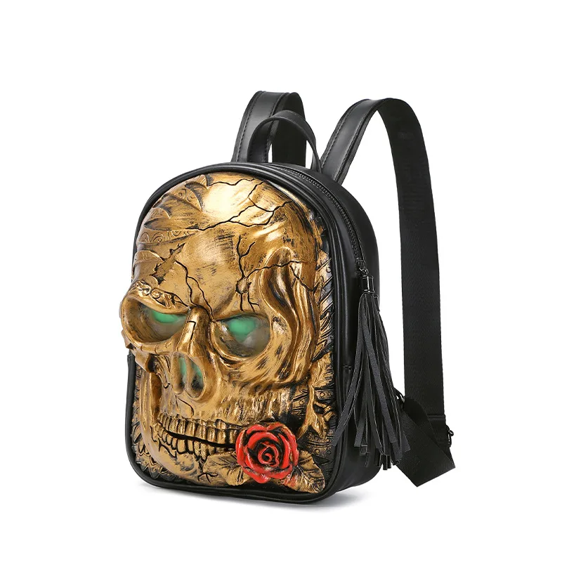 デニムボーンバッグ　skeleton printed shoulderbag　3 Skull Head 3D School Bag Shoulder Backpack Skeleton Print