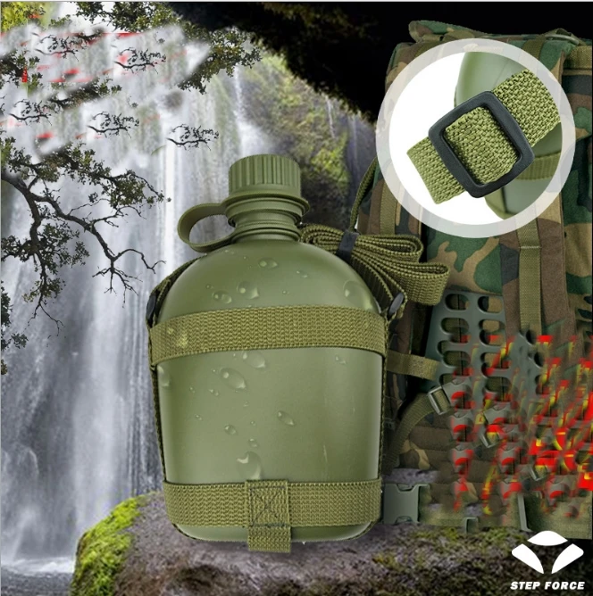 Sports Outdoor Hunting Outdoor Tactical Plastic 1L 800ml 1000ml Water Bottle Custom logo with Shoulder Straps Canteen