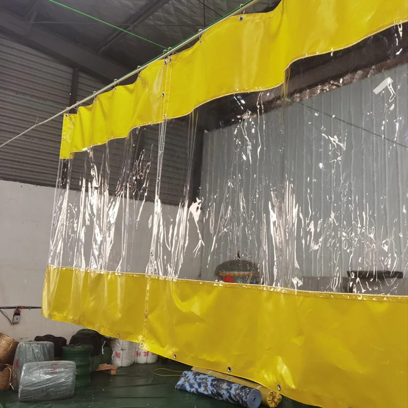 Customized Splicing Transparent Tarpaulin Zipper Style Stall Snack Street Store Car Wash Shop Enclosure Outdoor Curtain Canopy