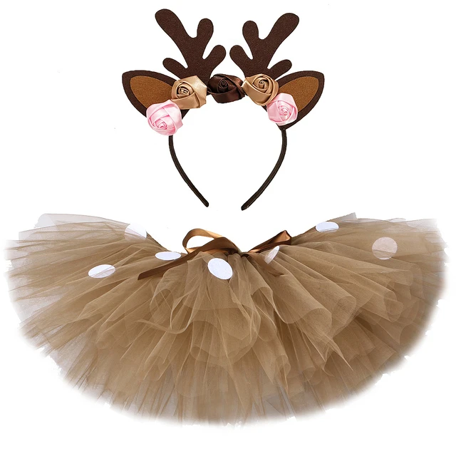 Wholesale Falda de tutú de ciervo marrón esponjoso para niña, disfraz de Navidad, falda de tul de Reno para Halloween, Carnaval, traje para niños de 1 a 14 años From