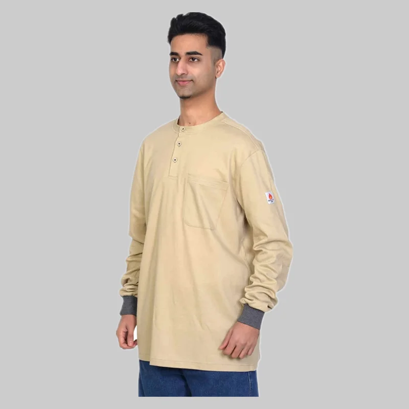 7oz FRC Hot Sale FR T Shirt 100% Cotton Men’s Long Sleeve FR Work Shirt Flame Resistant Workwear Polo Shirt