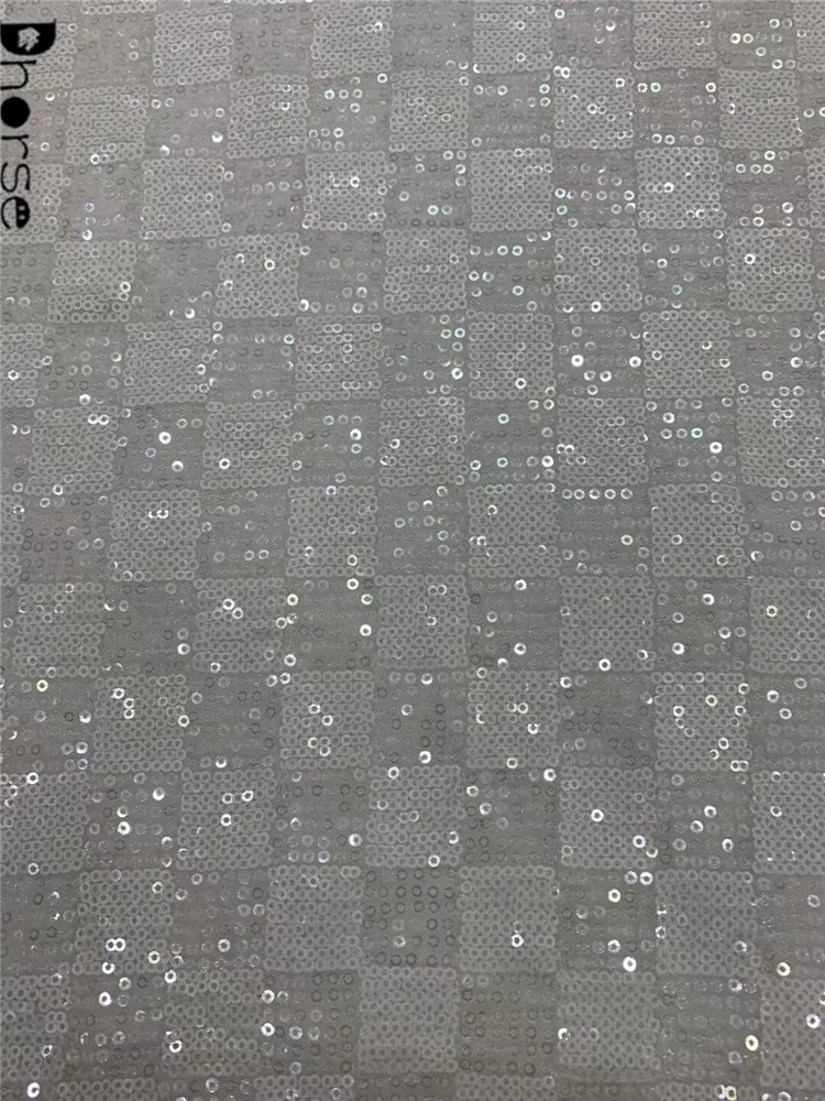 New Velvet Black and White Checkered Lace Fabric With Sequins Stretch Lace Fabric