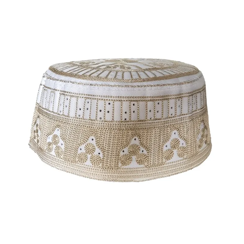Wholesale Custom Embroidered Adult Muslim Kufi Hat Islamic Printed Flat Top Ethnic Islamic Hat Cap