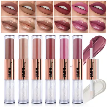 Beauty Makeup Double-Head Moisturizing Lip Glaze Matte Layered Glitter Lip Gloss Non-Stick Cup Long-Lasting Lipstick