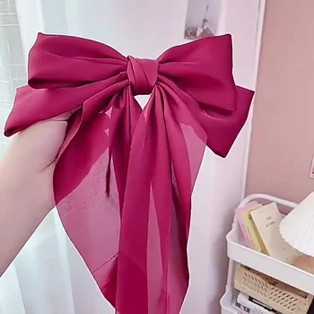 Satin Silky Hair Bows Large Hair Barrettes Ribbon Long Hair Clips French Barrette Cute  for Girls Kawaii Bowknot Hairpin