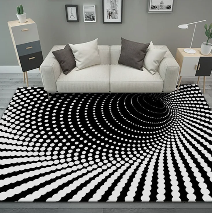 3D Visual Vortex Optical Illusions Floor Rug Black White Plaid Round Rugs for Living Room