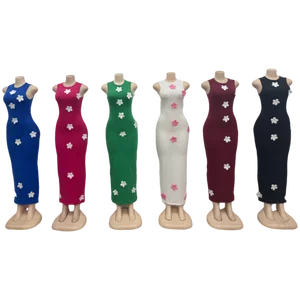 Wholesale New Flower Slim Fit Sleeveless Tight Casual Long Women Fashion Summer Dress