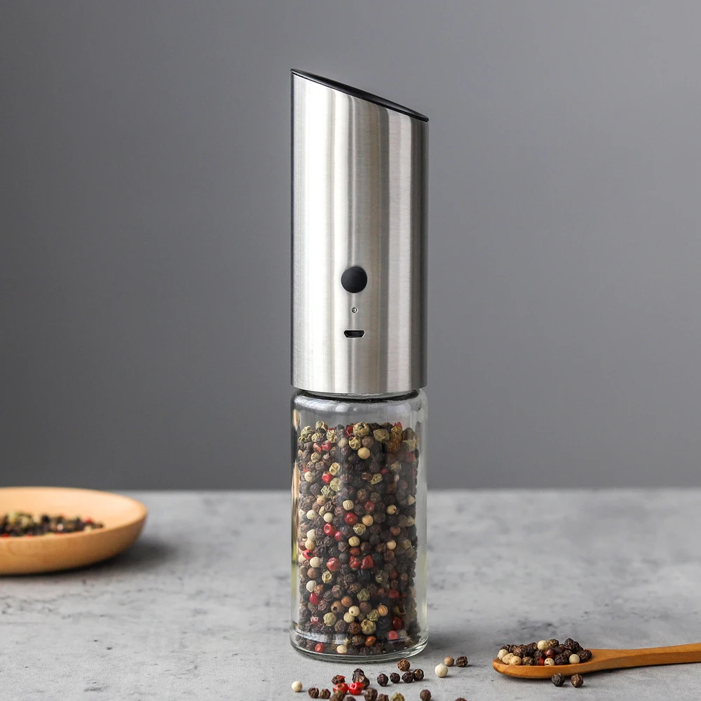 USB Rechargeable Electric Spice Grinder Kitchen Tools Glass Jar Salt and Pepper  Grinder
