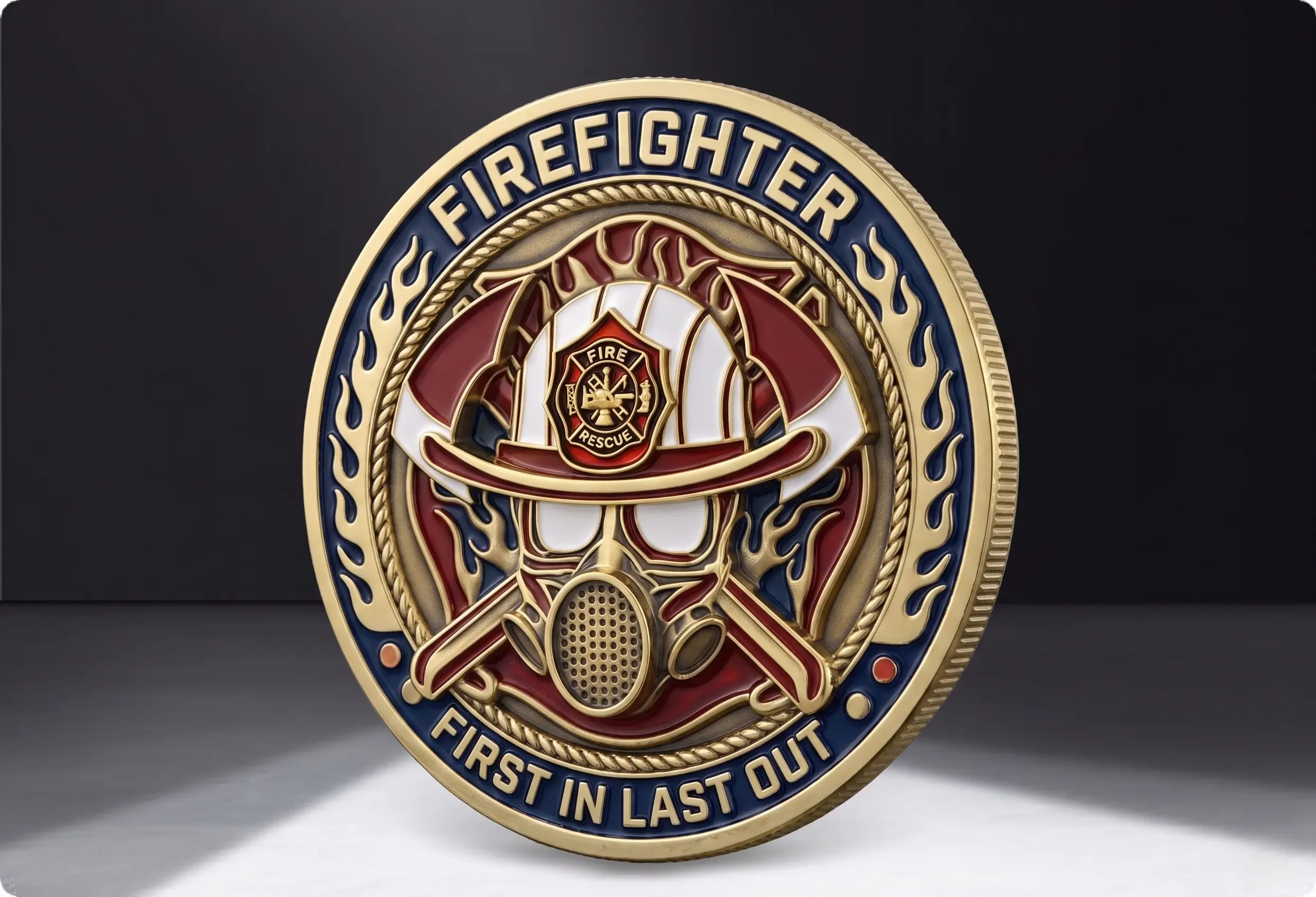Soft enamel firefighter coin