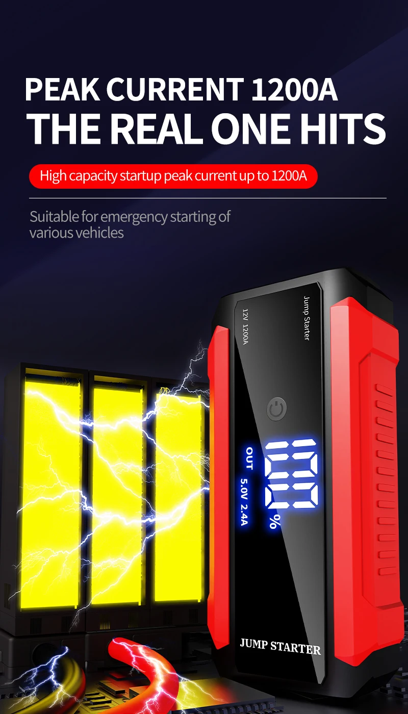 Factory Price Large LED Screen 12V 20000mAh Portable Car Jump Start Multifunction Jump Starter Power Bank