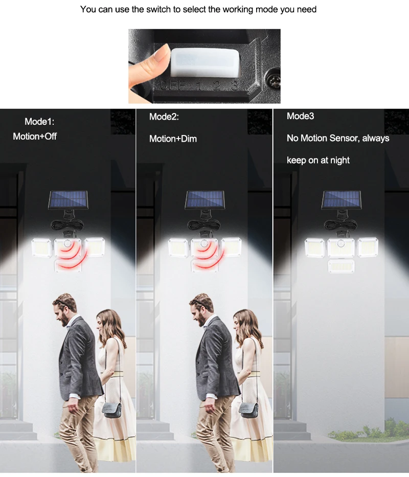 333LED Solar Lamp Outdoor Motion Sensor Human Induction Adjustable Head IP65 Waterproof Multipurpose Solar Power Wall Lights