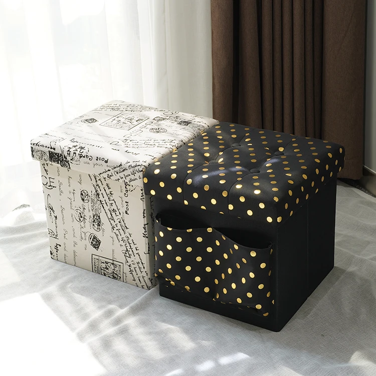 Customized Storage Folding Ottoman Box Linen Folding Sitting Living Room Storage Stool Ottoman