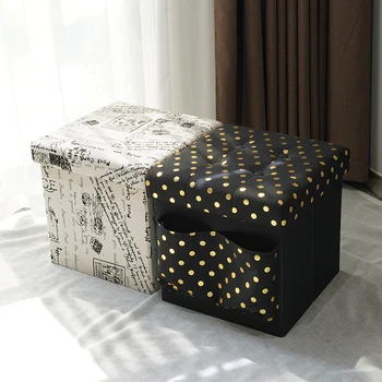 Customized Storage Folding Ottoman Box Linen Folding Sitting Living Room Storage Stool Ottoman