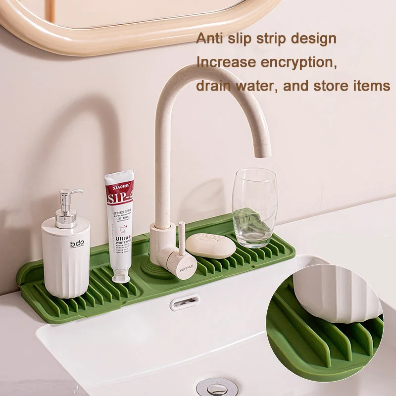 Kitchen Silicone Pad Splash - Proof Wave-patterned Pad Faucet Countertop with Drip-proof Base