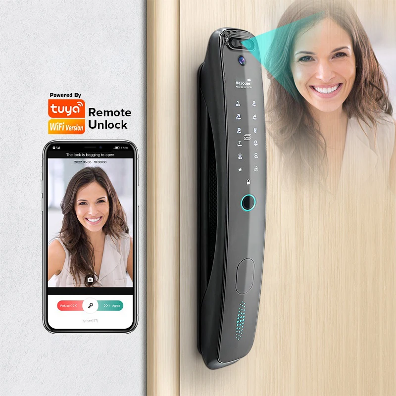 Face Fingerprint and Password IC Card Smart Wireless Door Lock with TUYA/TT Lock APP Viewer Vision Digital with Camera