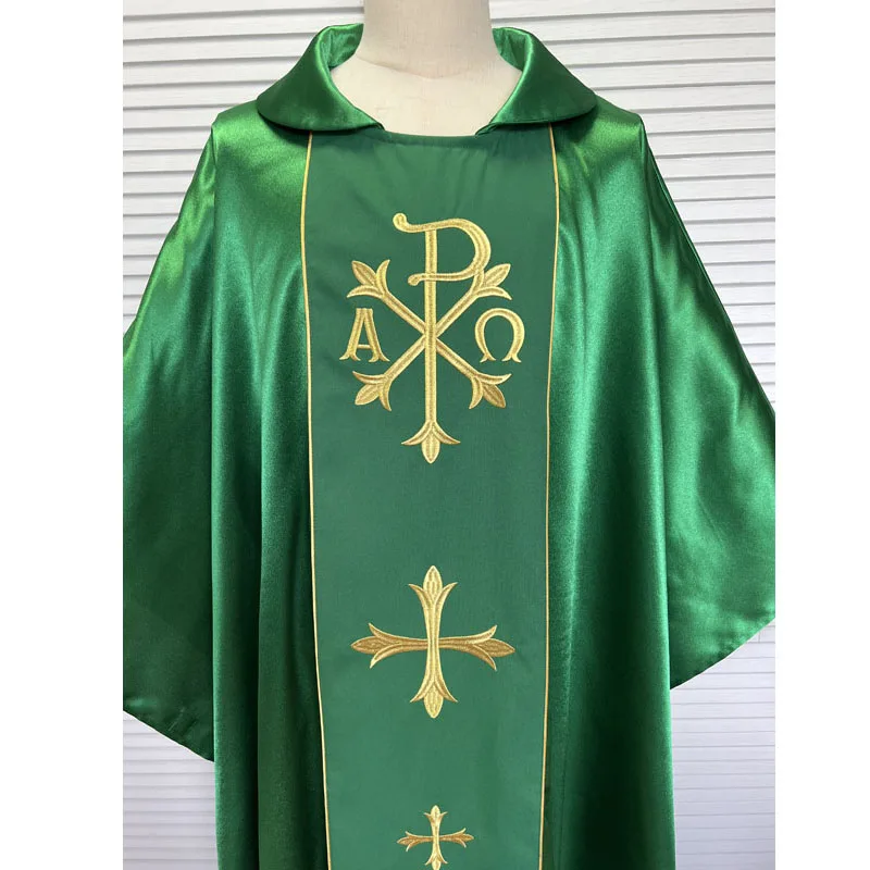 Зеленый атлас с вышивкой крестом, папа, священник, Chasuble