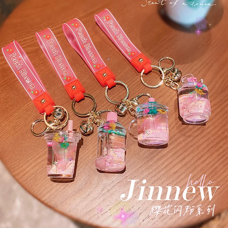 Creative Acrylic Cherry Blossom Peach Blossom Key Chain Cute Couple Bag  Pendant Keyfob Sakura Flower Keychain Girl Birthday Gift - AliExpress