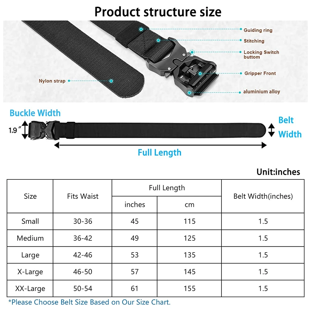 High Quality Durable Tactical Belts Nylon Web Work Belt with Heavy Duty Quick Release Tactical Belt