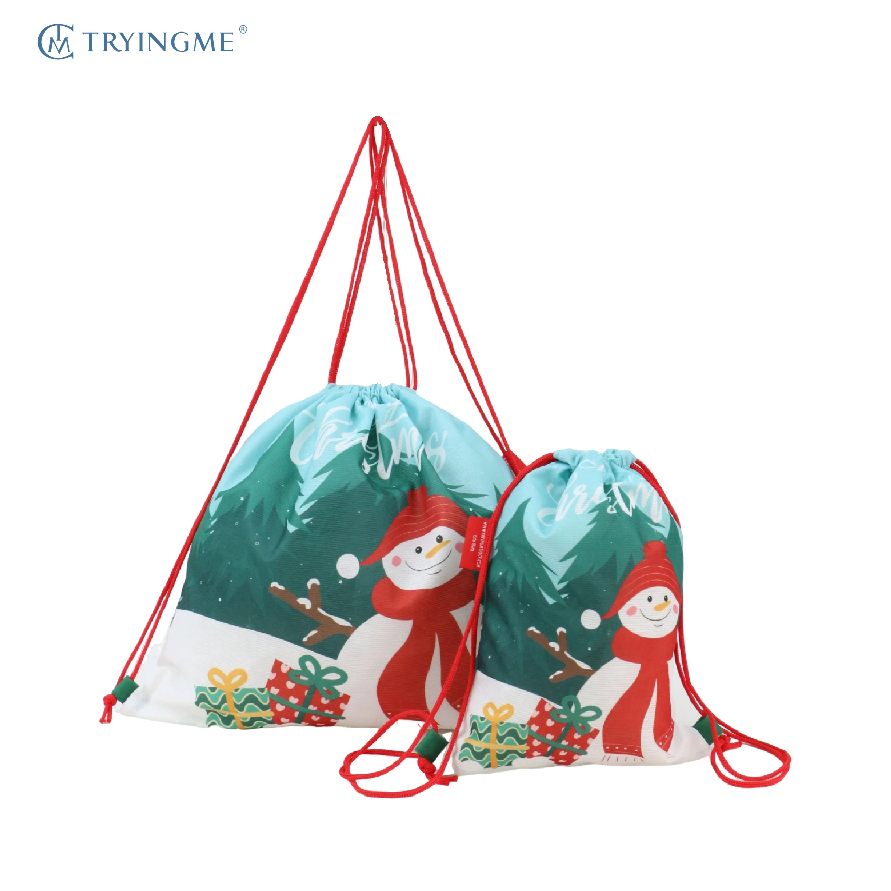Custom Size Christmas Sublimation Santa Sacks RPET Non Woven Drawstring Bag Charming Brand Design for Custom