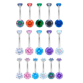G23 ASTM F136 Titanium Piercing New Trendy Belly Button Ring Inlay Colorful Zircon 14G Clicker Punk Style Body Piercing Jewelry