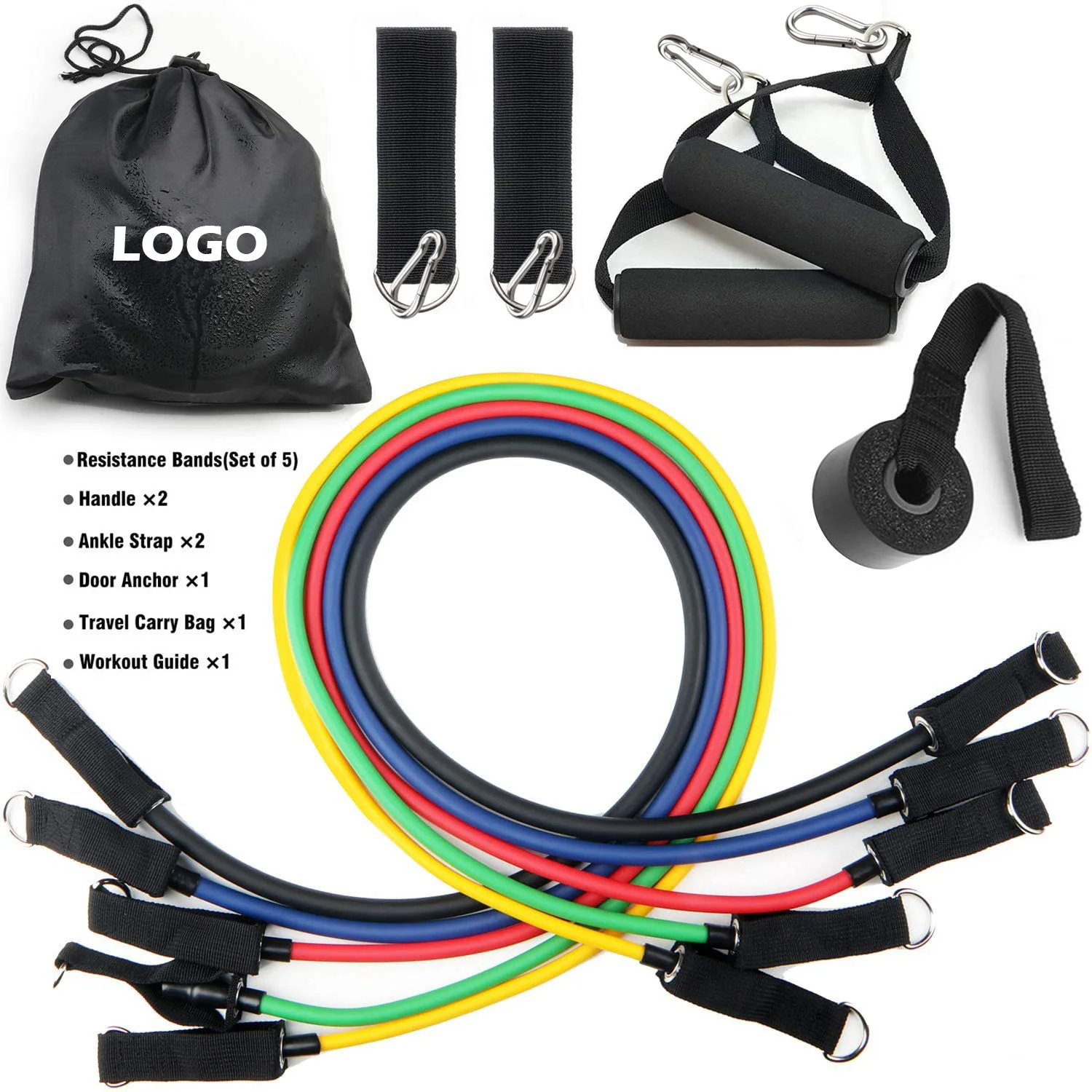 Heavy Resistance 11pcs Gym Fitness Set Long Elastic Nylon Tubes