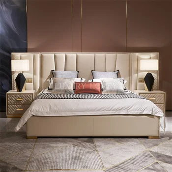 Italian high-end luxury modern queen headboard king size bedroom sets full Bedroom set furniture for villa