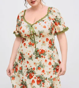 Flower Print Lady Dress Plus Size  Dress Fashionable  Midi Dress