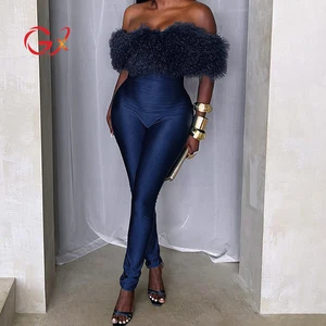 GX25469 Fashion 2025 Clothing Boutique Nigh Club Wear Sleeveless Off Shoulder One Piece Ladies Sexy Plush Jumpsuit Women