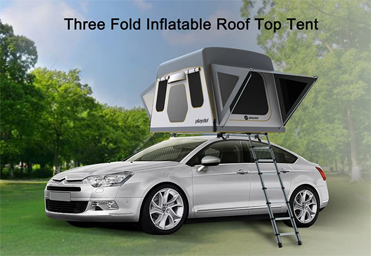 Three Fold Inflatable Rooftop Tent 34 Person Camping Truck 8 Lock Roof Top Tent With Annex