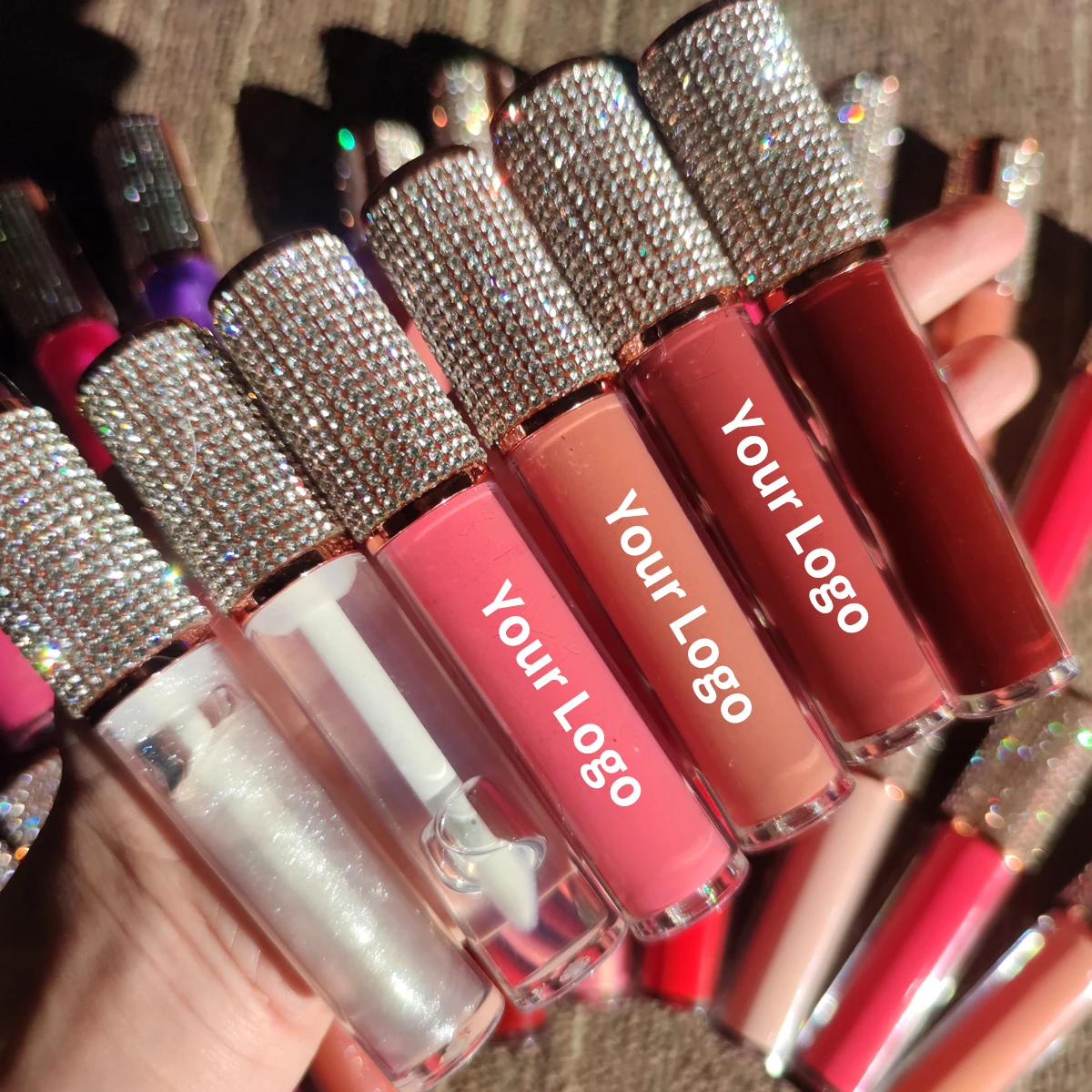 Оптовая продажа, Пользовательский логотип, уникальный влагостойкий блеск для губ с золотыми тюбиками для губ